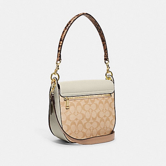 New with tag COACH shoulder bag and crossbody chalk gold light khaki signature - Picture 7 of 8